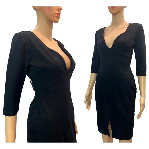 80s Black Cut Out Spandex Dress | Low Cut Tight Fit Classic | M - Picture 3 of 8